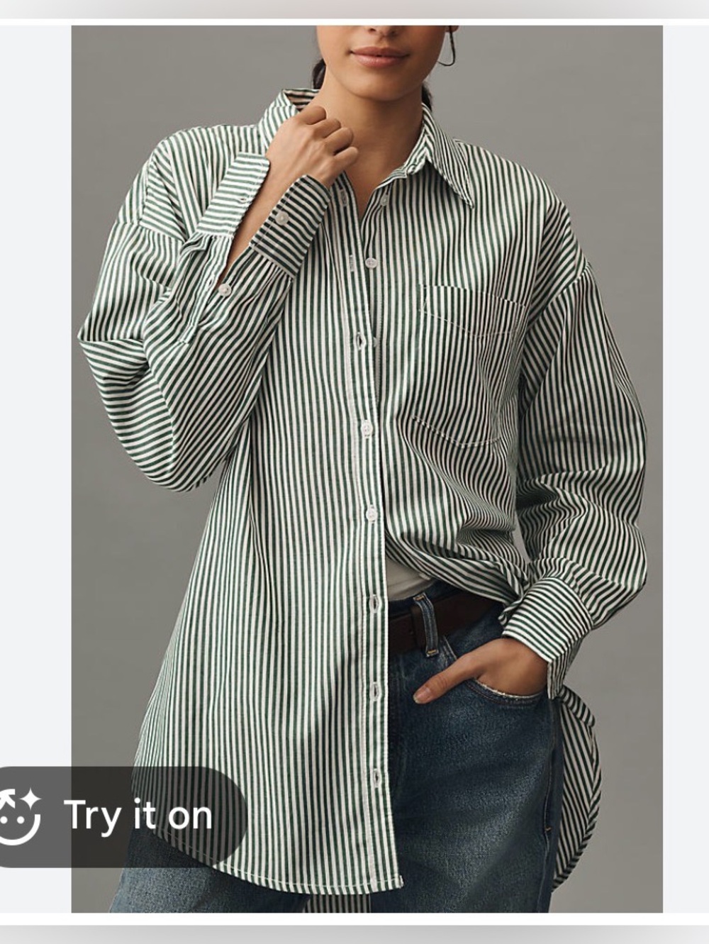 Maeve Anthropologie green & White Striped Button-Up Shirt | Cotton | Capsule S